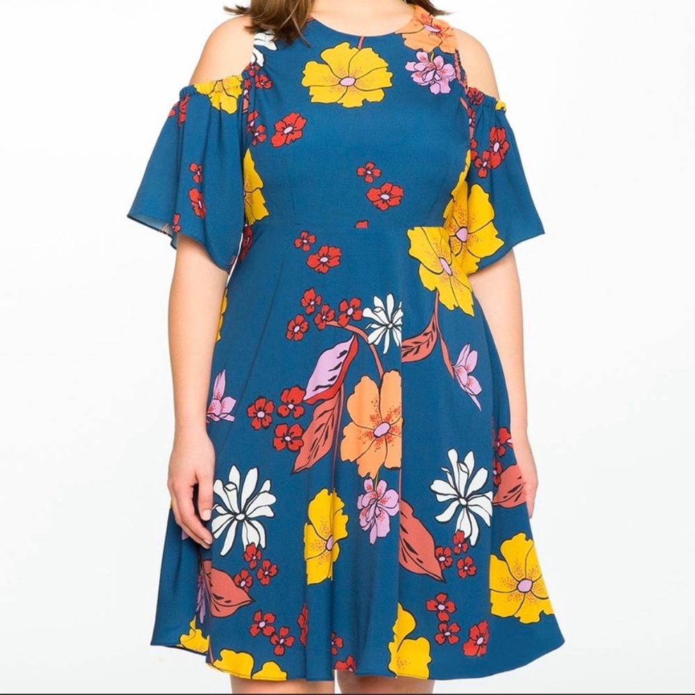 Eloquii Floral Patterned Cold Shoulder Dress